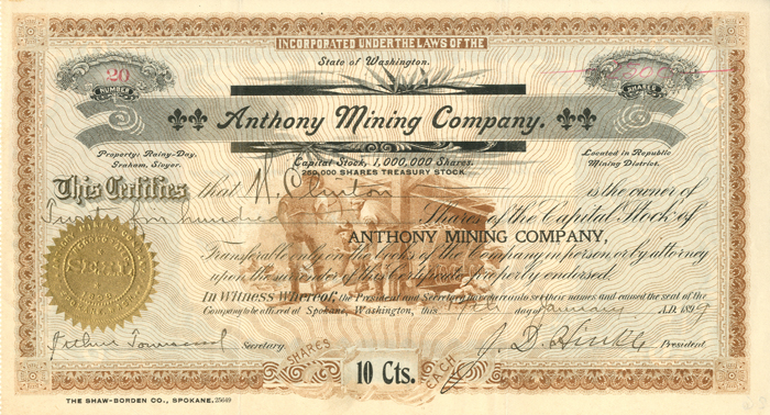 Anthony Mining Co. - Stock Certificate